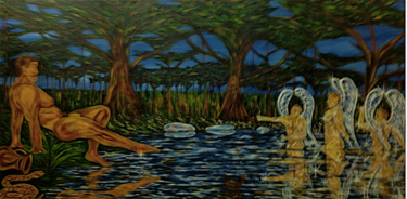 Painting titled "Hylas and the Water…" by Male Beauty Forum Lifestyle, Original Artwork, Oil