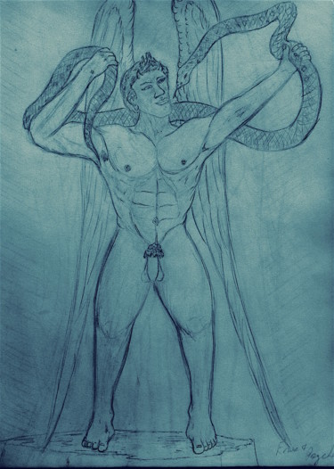 Dibujo titulada "Eros and Psyche Dra…" por Male Beauty Forum Lifestyle, Obra de arte original, Bolígrafo