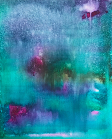 Malarstwo zatytułowany „Emerald rain outsid…” autorstwa Natalia Maleleva, Oryginalna praca, Akwarela