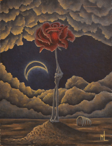 Painting titled "No17 - Rose Of Bones" by Malen L, Original Artwork, Oil