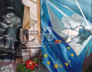 Schilderij getiteld "Incertitudes du XXI…" door Malgor Sadlon, Origineel Kunstwerk, Olie