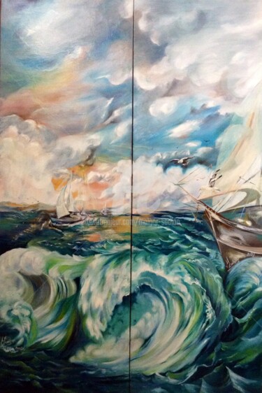 Peinture intitulée "Nouvelle vague." par Malgor Sadlon, Œuvre d'art originale, Huile Monté sur Châssis en bois