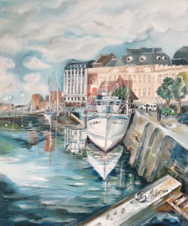 Painting titled "Trouville" CASINO"" by Malgor Sadlon, Original Artwork, Oil Mounted on Wood Stretcher frame