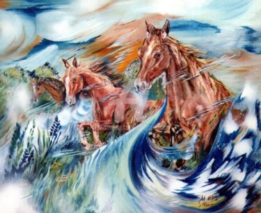 Peinture intitulée "3chevaux" par Malgor Sadlon, Œuvre d'art originale, Huile