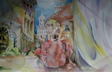 Ζωγραφική με τίτλο "AU REVEIL" από Malgor Sadlon, Αυθεντικά έργα τέχνης, Ακουαρέλα Τοποθετήθηκε στο Plexiglass