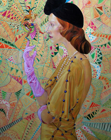 Картина под названием "Suffragist" - Malgorzata Niegel, Подлинное произведение искусства, Масло Установлен на Деревянная пан…