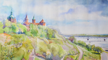 Painting titled "PANORAMA PŁOCKA" by Małgorzata  Zagórska-Gierak, Original Artwork, Watercolor