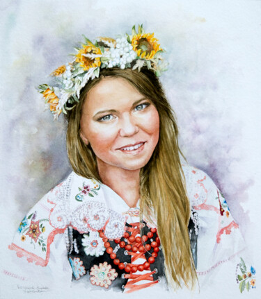 Schilderij getiteld "NATALIA W STROJU LU…" door Małgorzata  Zagórska-Gierak, Origineel Kunstwerk, Aquarel