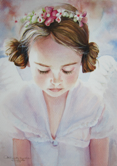 Painting titled "Little Angel" by Małgorzata  Zagórska-Gierak, Original Artwork, Watercolor