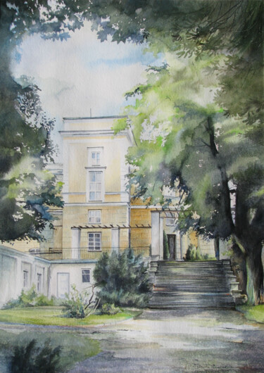 Painting titled "OSADA PAŁACOWA - SK…" by Małgorzata  Zagórska-Gierak, Original Artwork, Watercolor