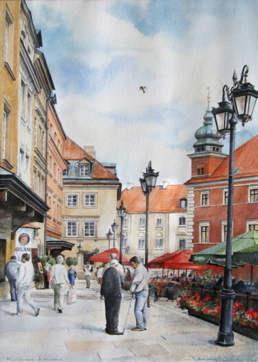 Peinture intitulée "PLAC ZAMKOWY W WARS…" par Małgorzata  Zagórska-Gierak, Œuvre d'art originale, Aquarelle