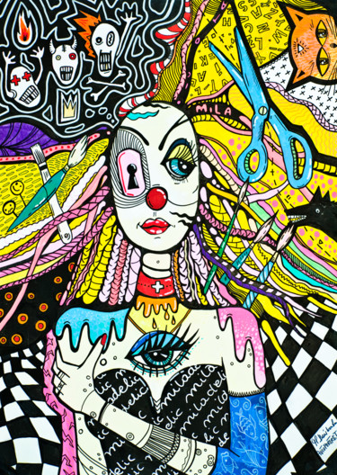 Schilderij getiteld "Autoportrait" door Małgorzata Bańkowska, Origineel Kunstwerk, Marker