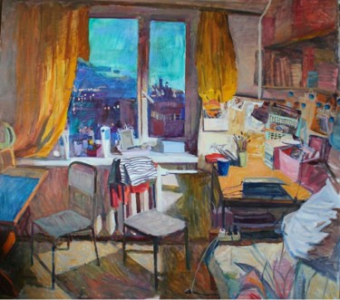 「Вечер в общежитии」というタイトルの絵画 Полина Малидовскаяによって, オリジナルのアートワーク, オイル