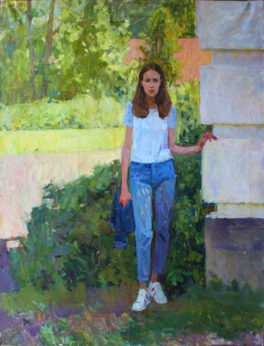 Peinture intitulée "Портрет в саду" par Polina Malidovskaia, Œuvre d'art originale, Huile