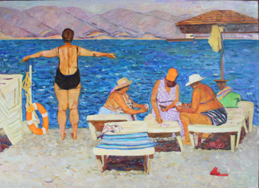 Painting titled "Neptune beach" by Полина Малидовская, Original Artwork, Oil
