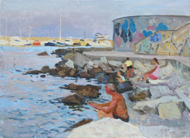Painting titled "Морская рыбалка" by Polina Malidovskaia, Original Artwork, Oil