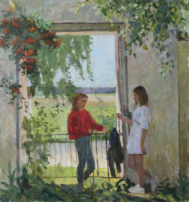 Schilderij getiteld "Две Устюжанки" door Polina Malidovskaia, Origineel Kunstwerk, Olie