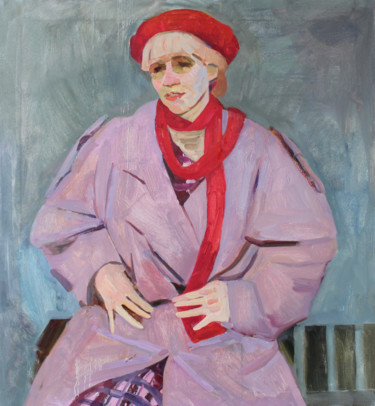 Painting titled "Оля в красном берете" by Polina Malidovskaia, Original Artwork, Oil