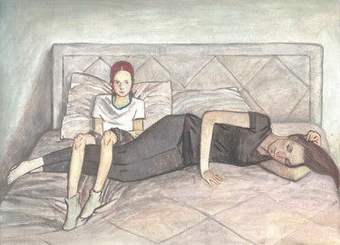 Painting titled "Mother sleeps" by Polina Malidovskaia, Original Artwork, Oil