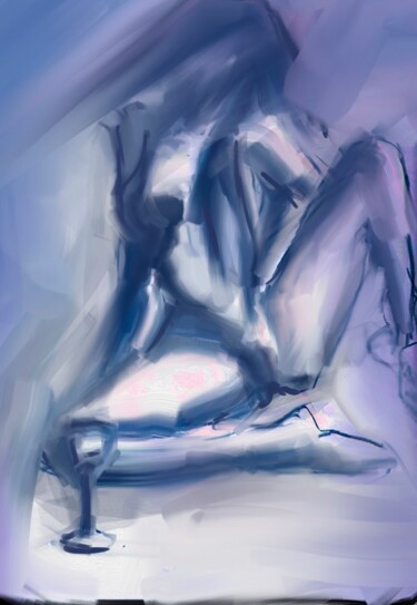 Digitale Kunst mit dem Titel "Nude Blue Wino" von Malik Hansen, Original-Kunstwerk, Digitale Malerei