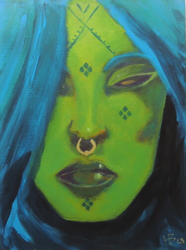 Schilderij getiteld "Amina, berber's Wit…" door Malik Hansen, Origineel Kunstwerk, Acryl