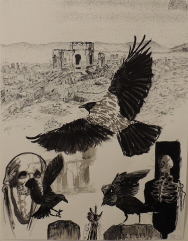 Σχέδιο με τίτλο "Le Corbeau" από Malik Hansen, Αυθεντικά έργα τέχνης, Μελάνι