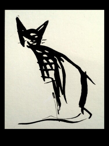 Drawing titled "eyed cat" by Michel Maquaire, Original Artwork, Ink