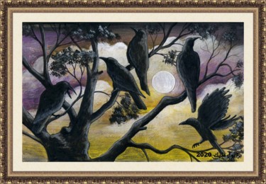 Painting titled "Crow group" by Malik Bennouar, Original Artwork, Acrylic