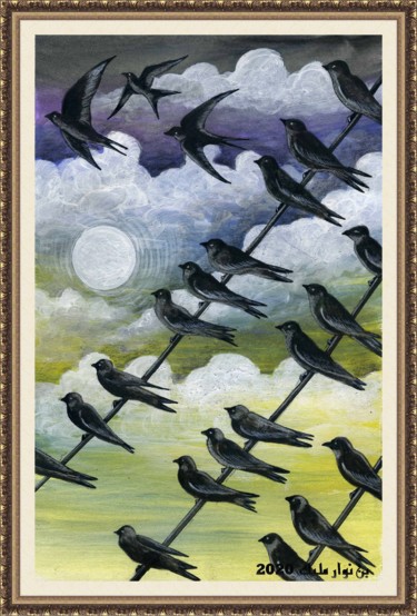 Painting titled "swallow" by Malik Bennouar, Original Artwork, Acrylic