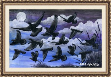 Painting titled "Swarm pigeons" by Malik Bennouar, Original Artwork, Acrylic