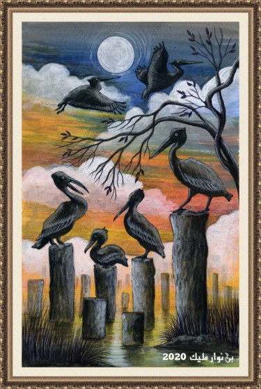Painting titled "Pelicans" by Malik Bennouar, Original Artwork, Acrylic