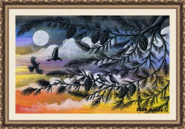 Malarstwo zatytułowany „Pine trees” autorstwa Malik Bennouar, Oryginalna praca, Akryl