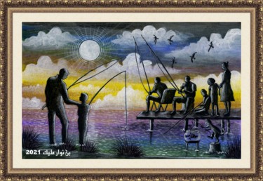 Peinture intitulée "Everyone is fishing" par Malik Bennouar, Œuvre d'art originale, Acrylique