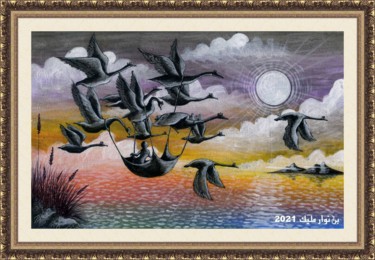 Schilderij getiteld "Wild geese" door Malik Bennouar, Origineel Kunstwerk, Acryl