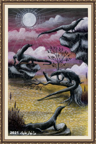 Painting titled "Komodo dragon" by Malik Bennouar, Original Artwork, Acrylic