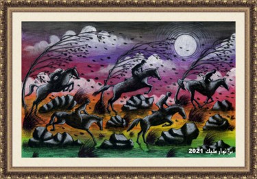Painting titled "Cavalry in the wind" by Malik Bennouar, Original Artwork, Acrylic
