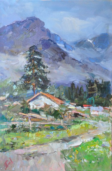 Painting titled "Домик в горах" by Malila Pisarenko, Original Artwork, Oil