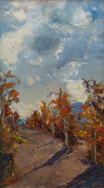 Картина под названием "Осенние виноградник…" - Малила Писаренко, Подлинное произведение искусства, Масло