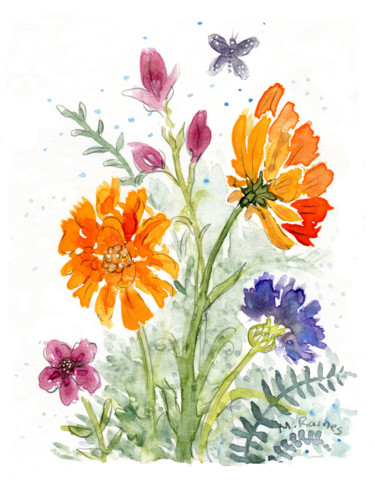 Painting titled "Wildflowers" by Malinda Ann Raines, Original Artwork, Watercolor