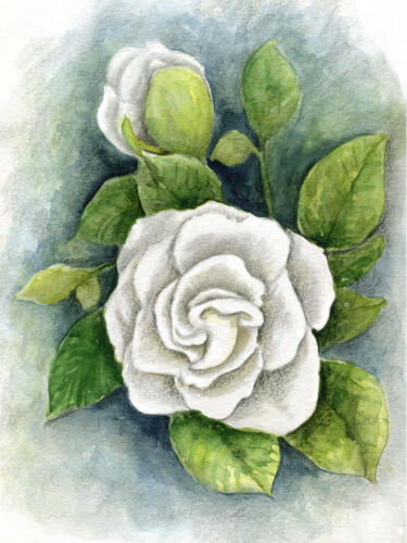 Painting titled "Magnolia flower" by Malinda Ann Raines, Original Artwork, Watercolor