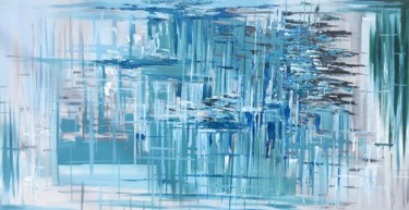 Картина под названием "Turquoise Crisscross" - Malinga Kumarasinghe, Подлинное произведение искусства, Акрил Установлен на Д…