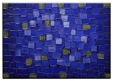 Painting titled "Blue Stained Glass" by Malinga Kumarasinghe, Original Artwork, Acrylic Mounted on Wood Stretcher frame