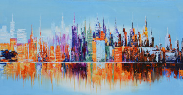 Painting titled "City by the Waters" by Malinga Kumarasinghe, Original Artwork, Acrylic Mounted on Wood Stretcher frame