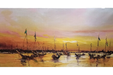 Malerei mit dem Titel "Beautiful Sunset" von Malinga Kumarasinghe, Original-Kunstwerk, Acryl Auf Keilrahmen aus Holz montiert