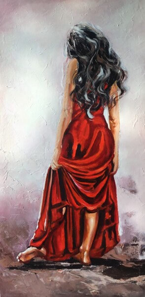 Painting titled "Lady in Red" by Malinga Kumarasinghe, Original Artwork, Acrylic Mounted on Wood Stretcher frame