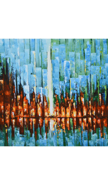 Картина под названием "Lake on Fire" - Malinga Kumarasinghe, Подлинное произведение искусства, Акрил Установлен на Деревянна…