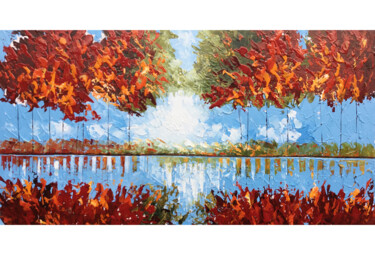 Schilderij getiteld "Autumn Reflections" door Malinga Kumarasinghe, Origineel Kunstwerk, Acryl Gemonteerd op Frame voor hout…