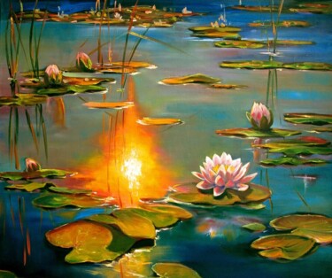 Картина под названием "Fire & Water" - Malinga Kumarasinghe, Подлинное произведение искусства, Акрил Установлен на Деревянна…
