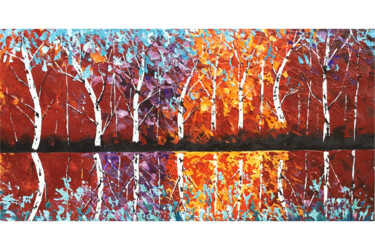 Malerei mit dem Titel "Jungle Ablaze" von Malinga Kumarasinghe, Original-Kunstwerk, Acryl Auf Keilrahmen aus Holz montiert