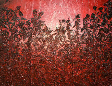 Painting titled "Red Leaves" by Malinga Kumarasinghe, Original Artwork, Acrylic Mounted on Wood Stretcher frame